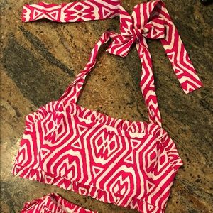 NWT Kelly’s Kids Girls Bathing Suit sz 8. Hot pink animal print ruffle bottoms.